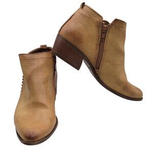 Qupid Tan Ankle Boots With Side Zipper & Stacked Heel Womens 7-7.5